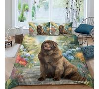 Estampado 3D Newfoundland Dog Funda de edredón Ropa de Cama con Funda de Almohada Suave Funda para edredón Ligero para Estudiantes jóvenes Adultos compañeros de Piso King（220x240cm）