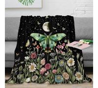 Estampado 3D Night Butterfly Arte frazada Microfibra Ropa de Cama cálida Floral Moon Fantasy Manta para Aire Acondicionado Ligera para Regalos de Verano 60x80inch(150x200cm)