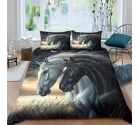 Estampado 3D Night Horse Art Protector de edredón Ropa de Cama con Funda de Almohada Suave Funda de edredón Ligero para Adolescentes Estudiantes residentes Single（140x200cm）