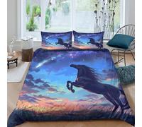 Estampado 3D Night Horse Gallop Cubierta de edredón Ropa de Cama con Funda de Almohada Extra Suave Protector de edredón Transpirable para Adolescentes Estudiantes jóvenes Double（200x200cm）