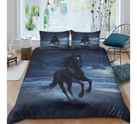 Estampado 3D Night Horse Gallop Protector de edredón Ropa de Cama con Funda de Almohada Transpirable Funda de edredón Secado rápido para jóvenes Adultos Estudiantes Super King（260x220cm）