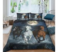 Estampado 3D Night Horse Trio Cubierta de edredón Ropa de Cama con Funda de Almohada Duradero Protector de edredón Transpirable para Estudiantes Adolescentes Parejas Single（140x200cm）