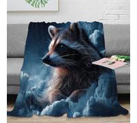Estampado 3D Night Raccoon Manta Microfibra Ropa de Cama no desprende Pelusa Fantasy Wildlife Arte Plaid de Cama Esponjoso y cálido Anti-Bolitas para Uso en habitación 40x50inch(100x130cm)