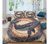 Estampado 3D Obras de Arte sobre Ballenas Protector de edredón Ropa de Cama Calidad Estilo Tribal náutico Funda de edredón Refinado para Amigos compañeros Padres Single（135x200cm）
