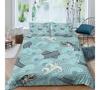 Estampado 3D Olas del mar del dragón Funda de edredón Ropa de Cama con Funda de Almohada Suave Patrón de Ondas japonesas Funda para edredón Extra Suave para Solteros Estudiantes Single（135x200cm）