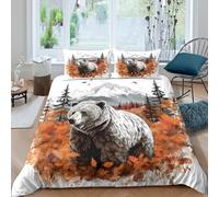 Estampado 3D Oso en el Bosque Cubierta de edredón Ropa de Cama Exquisito Ilustración de la Vida Salvaje Protector de edredón Lujoso para familias Amigos compañeros Single（135x200cm）