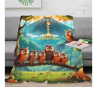 estampado 3D Owls on branch manta de habitación microfibra ropa de cama no desprende pelusa Dibujo animado forest plaid de habitación suave para nuevos propietarios de casa 80×90inch(200x230cm)