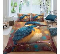 Estampado 3D Pájaro martín Pescador Protector de edredón Ropa de Cama Exquisito Arte Naturaleza Vida Silvestre Funda de edredón Lujoso para familias Parejas compañeros Single（135x200cm）