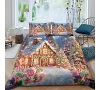 Estampado 3D Pan de Jengibre navideño Funda de edredón Ropa de Cama con Funda de Almohada Suave Cuento de Hadas Funda para edredón Ligero para jóvenes Adolescentes Parejas Single（135x200cm）
