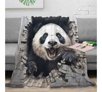 Estampado 3D Panda Breaking Wall Manta para Aire Acondicionado Microfibra Ropa de Cama Anti-Bolitas Wild Animal Arte Plaid para Aire Acondicionado Suave y Esponjoso para Verano 60x80inch(150x200cm)