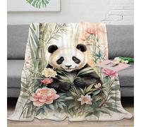 Estampado 3D Panda in Flowers Manta Microfibra Ropa de Cama Lavable y Suave Botanical ilustracion Manta de Viaje Ligera para Estudiantes en excursiones 80×90inch(200x230cm)