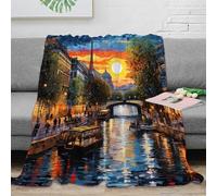 estampado 3D Paris canal scene manta para todas las estaciones microfibra ropa de cama lavable Impressionist citys manta versátil suave para jóvenes en cada época del año 40x50inch(100x130cm)