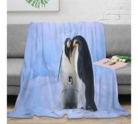 estampado 3D Penguin family manta microfibra ropa de cama lavable en lavadora Antarctic wildlife scene plaid térmico anti-bolitas no desprende pelusa para uso doméstico diario 70×80inch(180x200cm)