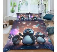 Estampado 3D Penguin Kids Protector de edredón Ropa de Cama con Funda de Almohada Precioso Funda de edredón Bonito para familias Parejas compañeros King（220x240cm）