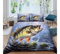 Estampado 3D pez lubina Protector de edredón Ropa de Cama Refinado Obras de Arte realistas sobre la Pesca Funda de edredón Exquisito para compañeros Amigos Seres Queridos Single（135x200cm）