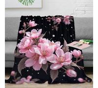 Estampado 3D Pink Cherry Blossoms Manta de habitación Microfibra Ropa de Cama Lavable Nature Floral Arte Manta de Cama Anti-Bolitas para Regalos para habitación Nueva 60x80inch(150x200cm)