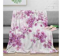 Estampado 3D Pink Cherry Blossoms Manta Microfibra Ropa de Cama Anti-Bolitas y cálida Nature Floral de Plaid Compacto para Regalos de graduación 70×80inch(180x200cm)