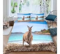 Estampado 3D Playa Canguro Cubierta de edredón Ropa de Cama Vida Silvestre y Naturaleza Protector de edredón Transpirable para Adolescentes compañeros de Piso Single（135x200cm）