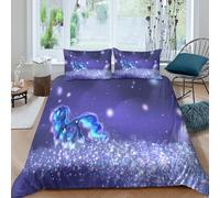 Estampado 3D Pony mágico Cubierta de edredón Ropa de Cama Secado rápido Estilo de Arte fantástico Protector de edredón Antiácaros para Adultos compañeros de Piso Single（135x200cm）