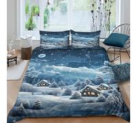 Estampado 3D Pueblo de Invierno Protector de edredón Ropa de Cama con Funda de Almohada Suave Cuento de Snowy Funda de edredón Ligero para Adolescentes Estudiantes residentes Single（135x200cm）