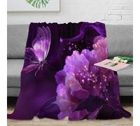 Estampado 3D Purple Butterfly Manta Ropa de Cama Anti-Bolitas y cálida Fantasy Floral Arte Plaid de sofá Suave Transpirable no desprende Pelusa para Uso doméstico General 80×90inch(200x230cm)