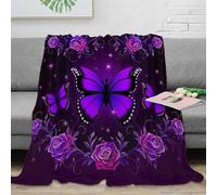 Estampado 3D Purple Butterfly Plaid de sofá Microfibra Ropa de Cama cálido Fantasy Floral Design Manta de salón Suave y Transpirable Lavable para salón 50x60inch(127x152cm)