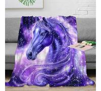 Estampado 3D Purple Horse Fantasy frazada Microfibra Ropa de Cama compacta Mythical Unicorn Manta de Siesta Suave para Estudiantes en residencias universitarias 50x60inch(127x152cm)