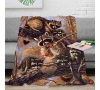 Estampado 3D Raccoon Family Manta de salón Microfibra Ropa de Cama Anti-Bolitas Nature Wildlife Scene Plaid de salón cálido para jóvenes en salón 80×90inch(200x230cm)