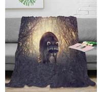 Estampado 3D Raccoon in Forest frazada Microfibra Ropa de Cama Suave y cálida Wildlife Nature Manta térmica Transpirable Lavable para Invierno 80×90inch(200x230cm)