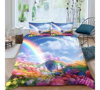 Estampado 3D Rainbow Sky Funda de edredón Ropa de Cama con Funda de Almohada Ligero Funda para edredón Cómodo para Estudiantes universitarios Single（140x200cm）