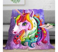 Estampado 3D Rainbow Unicorn Manta de Viaje Microfibra Ropa de Cama Suave Fantasy Arte Design Manta de Descanso Anti-Bolitas para jóvenes en Viaje de Trabajo 60x80inch(150x200cm)