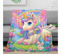 Estampado 3D Rainbow Unicorn Manta Microfibra Ropa de Cama Suave y cálida Fantasy Dibujo Animado Plaid Elegante Anti-Bolitas para Regalos de cumpleaños 50x60inch(127x152cm)