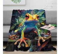 estampado 3D Rainforest frog manta de viaje microfibra ropa de cama compacta y suave Vibrant digital arte plaid de viaje cálido transpirable anti-bolitas para uso versátil 80×90inch(200x230cm)