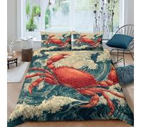 Estampado 3D Red Crab Art Protector de edredón Ropa de Cama con Funda de Almohada Duradero Funda de edredón Suave para familias compañeros de Piso Parejas Double（200x200cm）