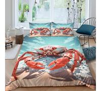 Estampado 3D Red Crab Underwater Funda para edredón Ropa de Cama con Funda de Almohada Exquisito Cubierta de edredón Lujoso para Padres Amigos Parejas Single（140x200cm）