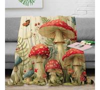 Estampado 3D Red Mushroom Manta térmica Microfibra Ropa de Cama retiene el Calor Fantasy Forest Arte Plaid Suave Transpirable Lavable para Interiores 80×90inch(200x230cm)