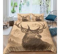 Estampado 3D Retrato de Cabeza de Alce Cubierta de edredón Ropa de Cama Secado rápido Estilo de boceto de Vida Salvaje Protector de edredón Antiácaros para compañeros de Piso Single（135x200cm）
