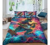 Estampado 3D Rex Guitar Player Funda de edredón Ropa de Cama con Funda de Almohada Cómodo Funda para edredón Duradero para Adolescentes Estudiantes familias King（220x240cm）