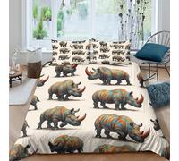 Estampado 3D Rhino Art Cubierta de edredón Ropa de Cama con Funda de Almohada Calidad Protector de edredón Refinado para familias compañeros Amigos Single（140x200cm）