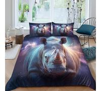 Estampado 3D Rhino Cosmic Funda de edredón Ropa de Cama con Funda de Almohada Precioso Funda para edredón Bonito para familias cercanas compañeros Single（140x200cm）