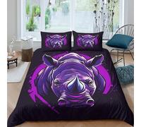 Estampado 3D Rhino Graphic Cubierta de edredón Ropa de Cama con Funda de Almohada Lavable Protector de edredón Secado rápido para Parejas Adultos niños Double（200x200cm）