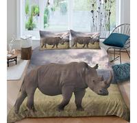 Estampado 3D Rhino in Field Protector de edredón Ropa de Cama con Funda de Almohada Refinado Funda de edredón Exquisito para compañeros Amigos Seres Queridos Super King（260x220cm）