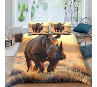 Estampado 3D Rhino in Sunset Funda de edredón Ropa de Cama con Funda de Almohada Bonito Funda para edredón Lujo para Amigos familias Seres Queridos Single（140x200cm）