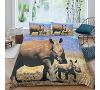 Estampado 3D Rhino Mother Funda para edredón Ropa de Cama con Funda de Almohada Transpirable Cubierta de edredón Cómodo para compañeros de Piso familias Trabajadores King（220x240cm）