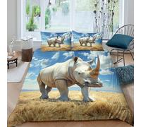 Estampado 3D Rhino Standing Funda para edredón Ropa de Cama con Funda de Almohada Precioso Cubierta de edredón Bonito para Parejas Padres Amigos King（220x240cm）