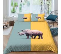 Estampado 3D Rhino Standing Protector de edredón Ropa de Cama con Funda de Almohada Refinado Funda de edredón Exquisito para compañeros Amigos Seres Queridos Double（200x200cm）