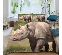 Estampado 3D Rhino Walking Protector de edredón Ropa de Cama con Funda de Almohada Ligero Funda de edredón Cómodo para Solteros Trabajadores jóvenes Double（200x200cm）