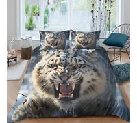 Estampado 3D Rugido del Leopardo Nieves Protector de edredón Ropa de Cama Lavable Retrato Animales Salvajes Funda de edredón Extra Suave para Estudiantes residentes Single（135x200cm）