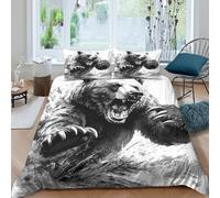 Estampado 3D Rugido del Oso Funda para edredón Ropa de Cama con Funda de Almohada Lujoso ilustración de Animales Salvajes Cubierta de edredón Exquisito para Padres Abuelos Single（135x200cm）