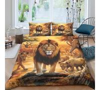 Estampado 3D Safari Lion Pride Cubierta de edredón Ropa de Cama con Funda de Almohada Calidad Protector de edredón Refinado para familias cercanas compañeros King（220x240cm）